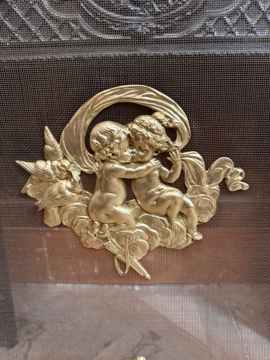 Pare feu de style Louis XVI en bronze doré, époque Napoléon III -photo-3
