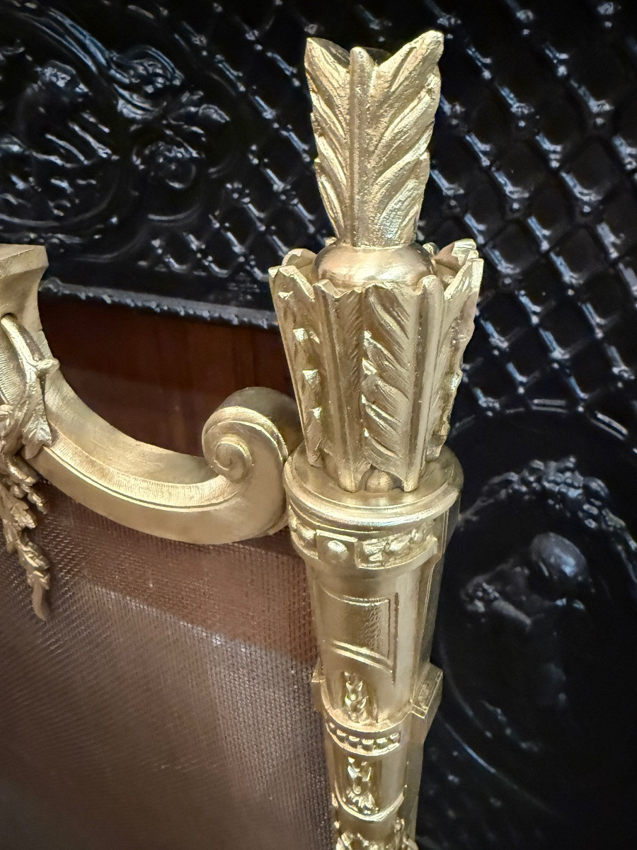 Pare feu de style Louis XVI en bronze doré, époque Napoléon III -photo-6