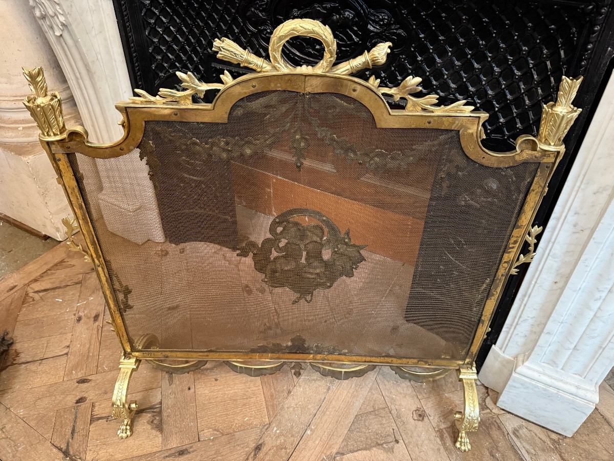 Pare feu de style Louis XVI en bronze doré, époque Napoléon III -photo-7