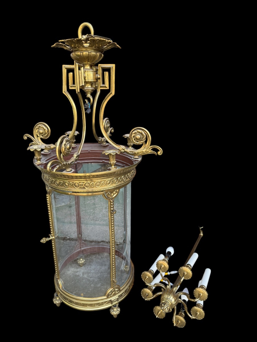 Lanterne de hall de style Louis XVI en bronze doré à 8 Lumières -photo-2
