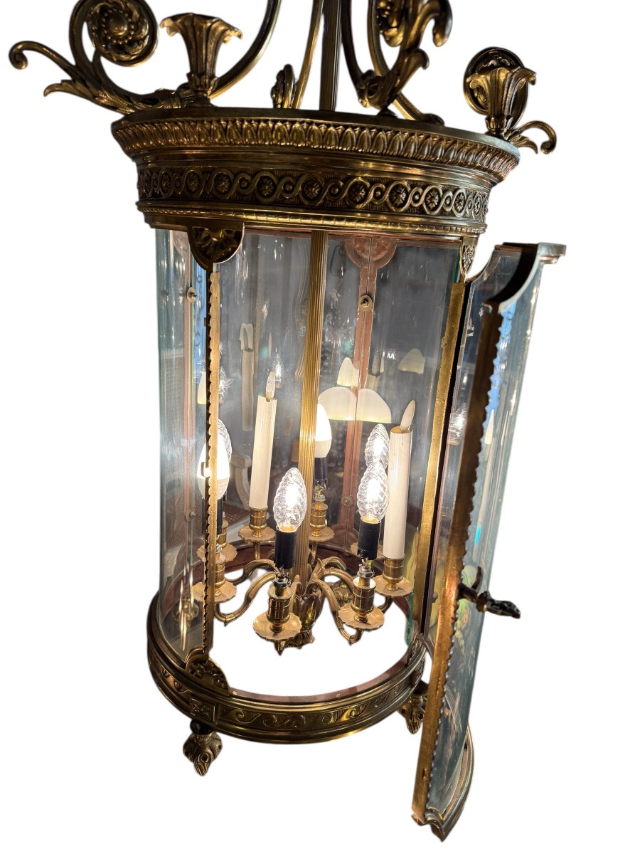 Lanterne de hall de style Louis XVI en bronze doré à 8 Lumières -photo-3