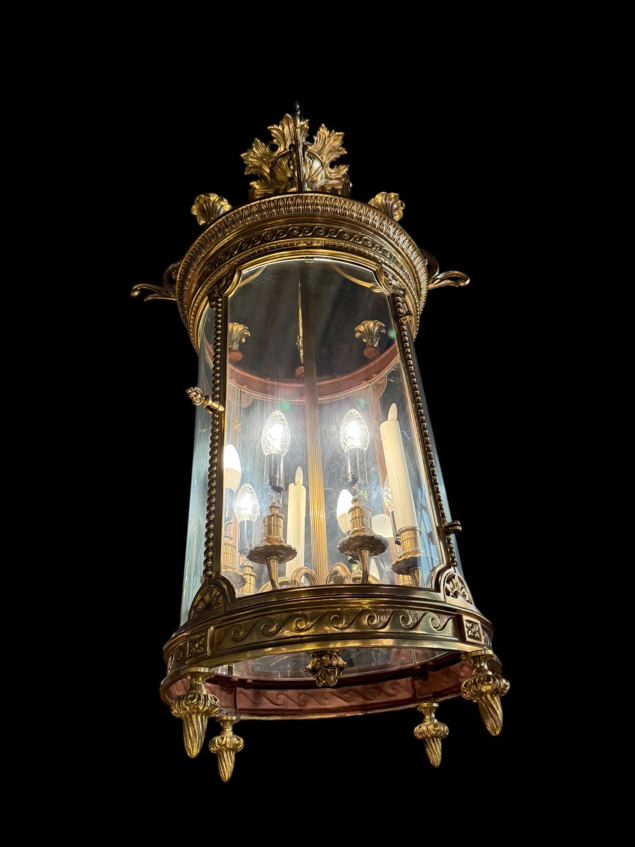 Lanterne de hall de style Louis XVI en bronze doré à 8 Lumières -photo-3