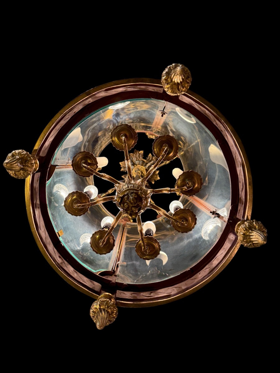 Lanterne de hall de style Louis XVI en bronze doré à 8 Lumières -photo-4