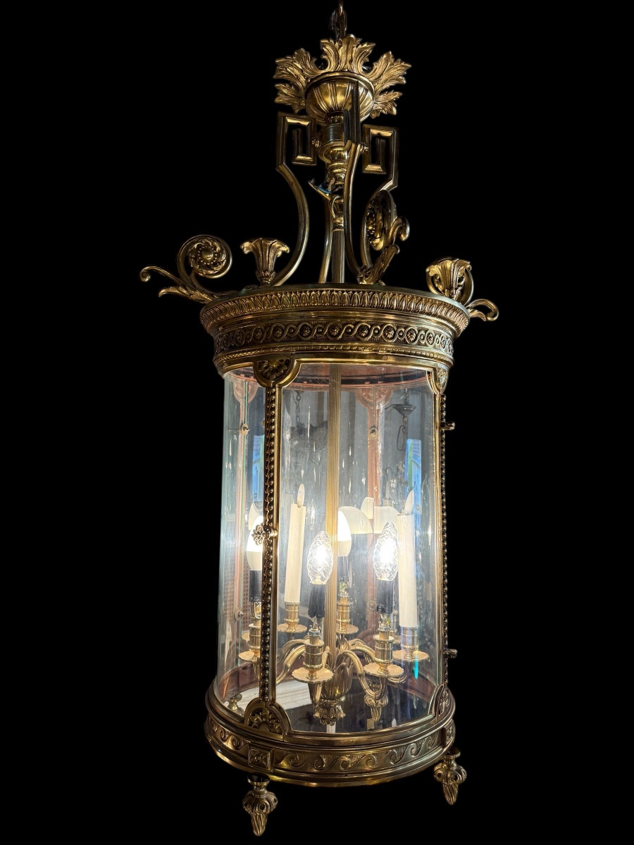 Lanterne de hall de style Louis XVI en bronze doré à 8 Lumières 