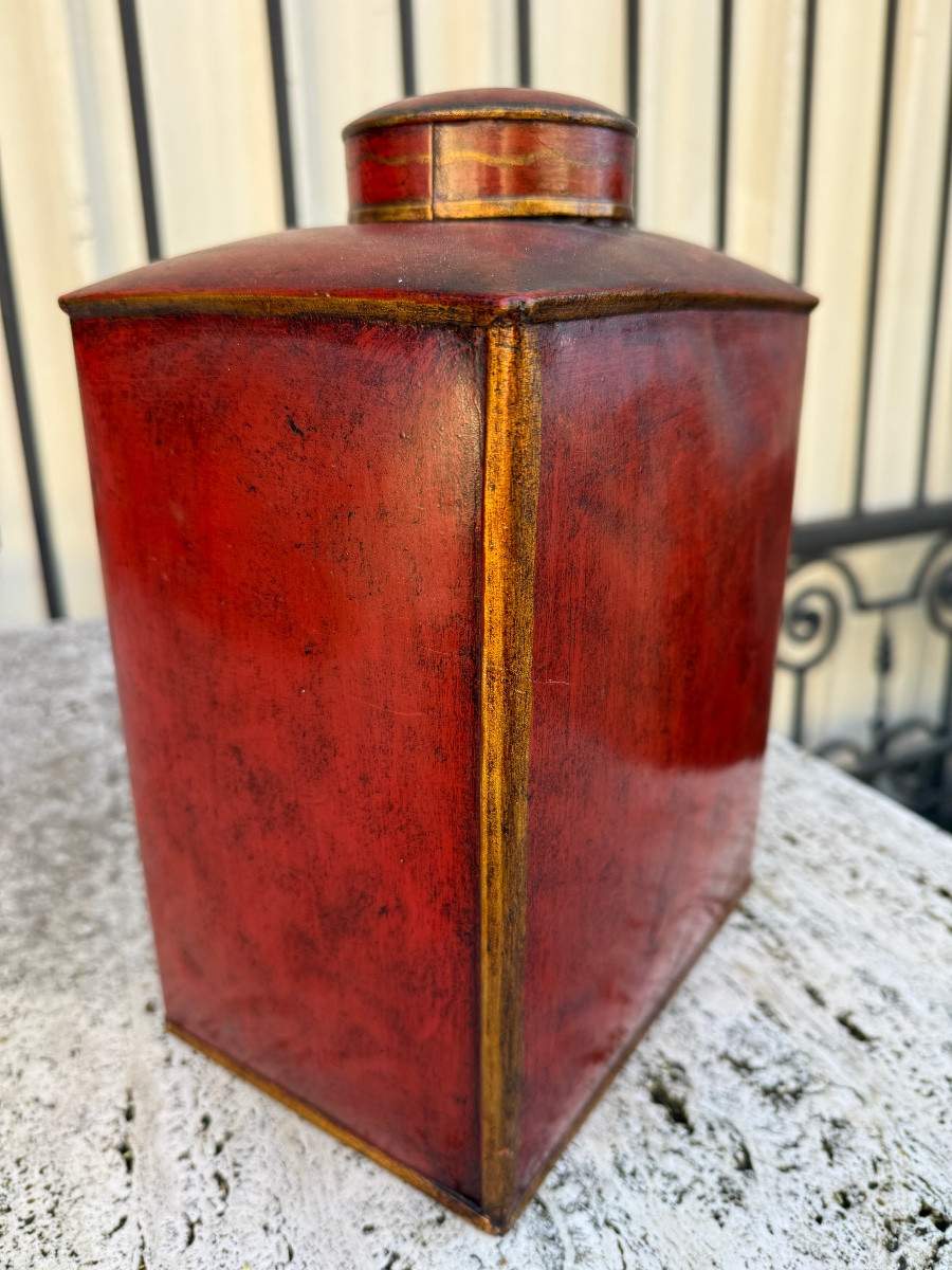 Asian Red Tin Tea Caddy, Circa 1950, China, Japan...-photo-1