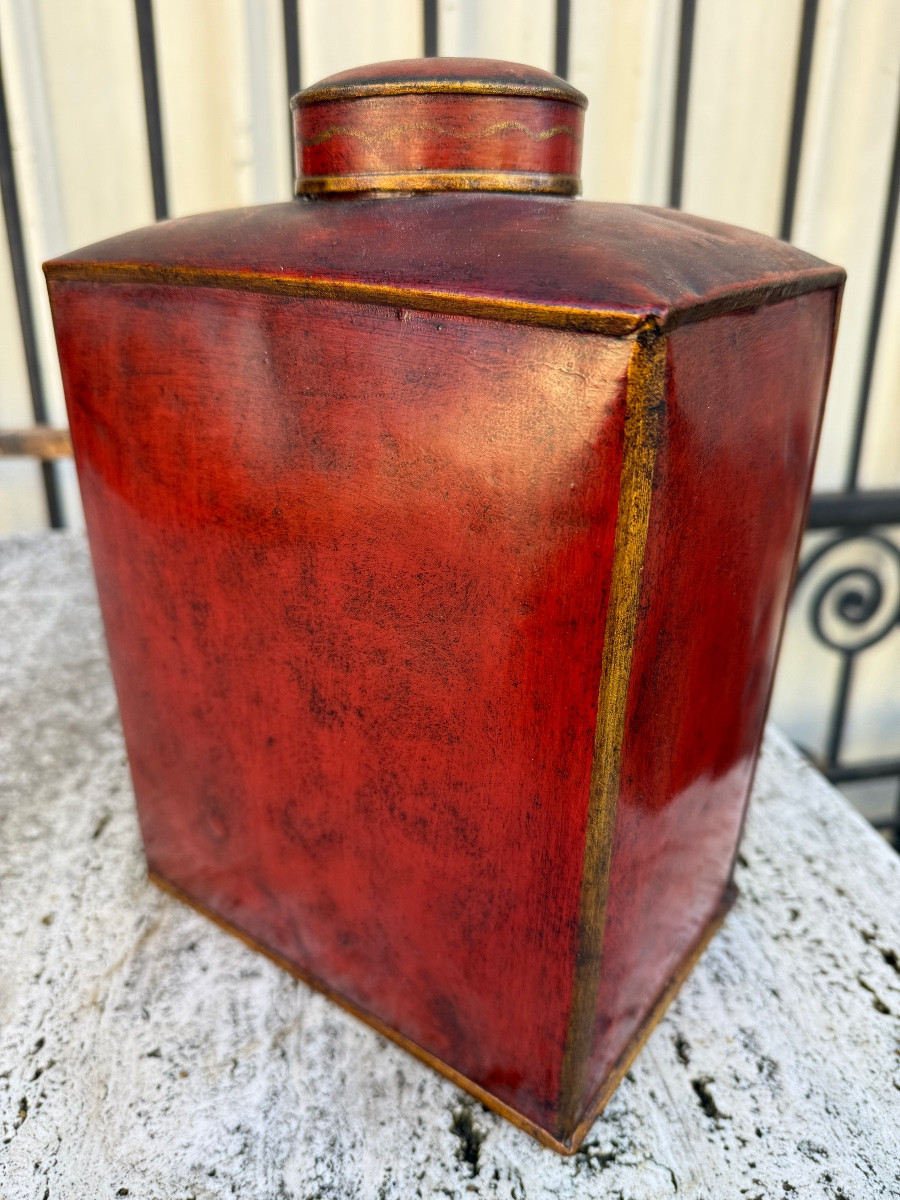 Asian Red Tin Tea Caddy, Circa 1950, China, Japan...-photo-2