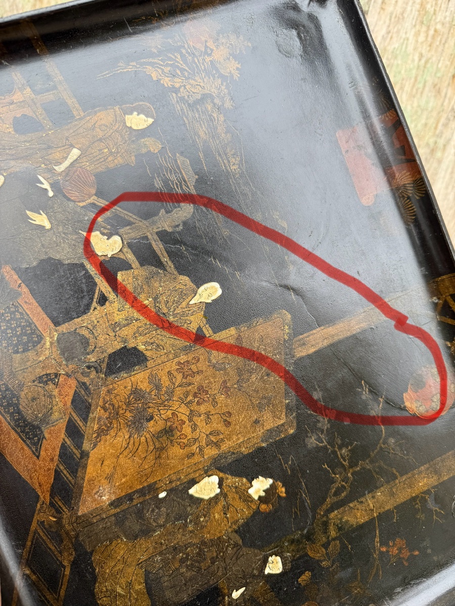 Pair Of End Tables / Coffee Tables In Black Chinese Lacquer, Bamboo-style Wooden Base -photo-6