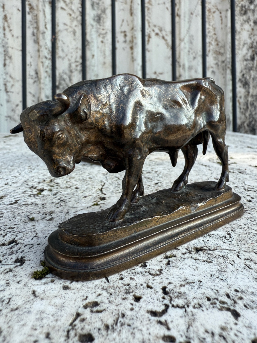 Pair Of Bronze Subjects With Brown Patina, 19th Century, Bull And Cow -photo-4