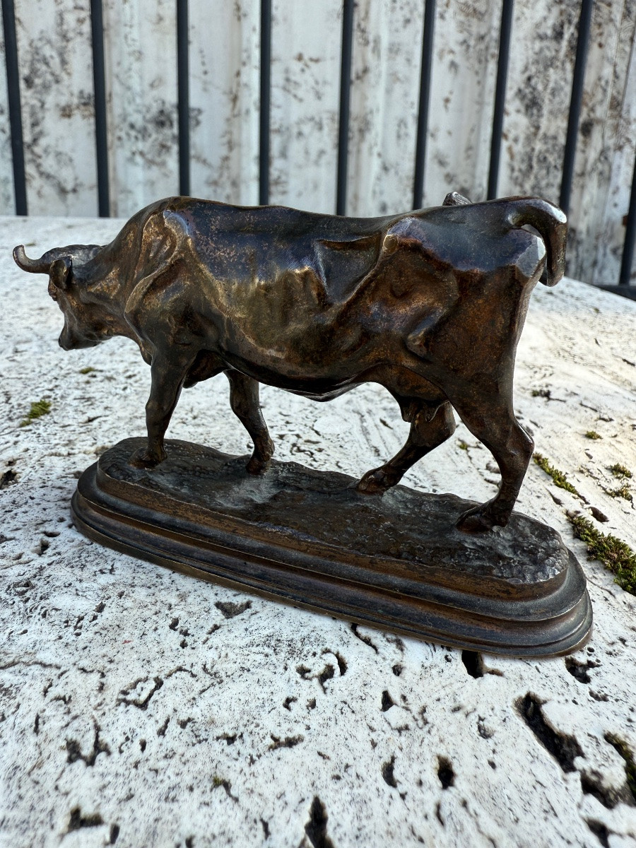 Pair Of Bronze Subjects With Brown Patina, 19th Century, Bull And Cow -photo-5