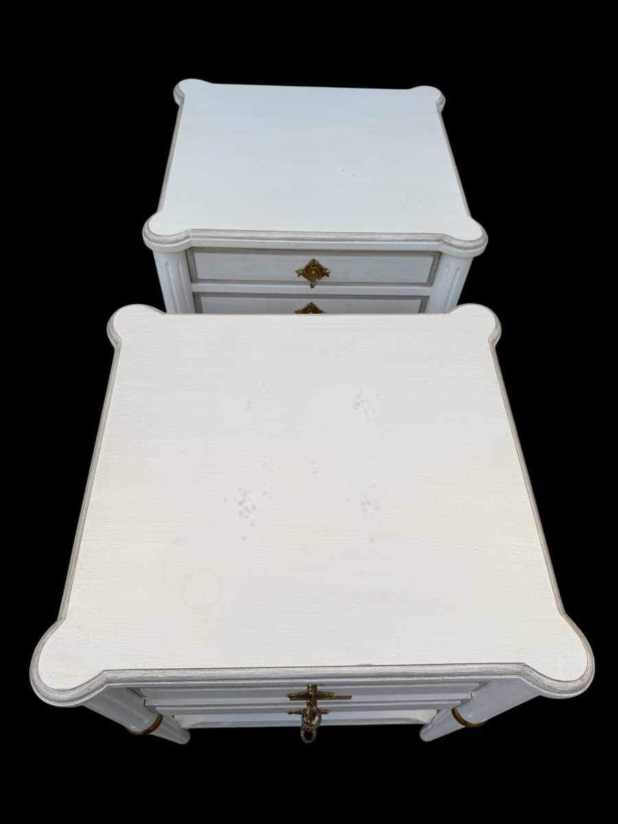 Pair Of Louis XVI Style Bedside Tables, White Lacquered, 20th Century.-photo-4