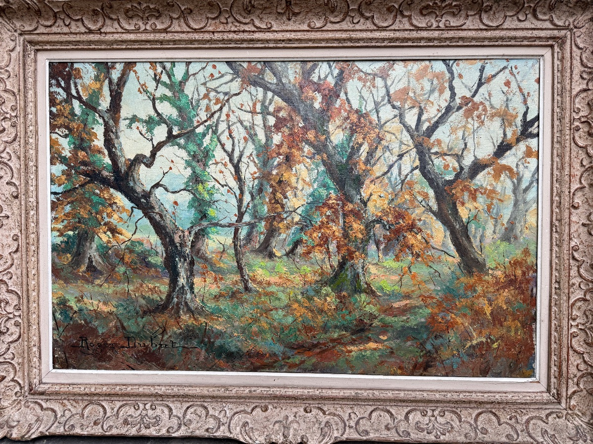 Large Signed Oil On Canvas Depicting An Autumn Forest, Montparnasse Frame-photo-5
