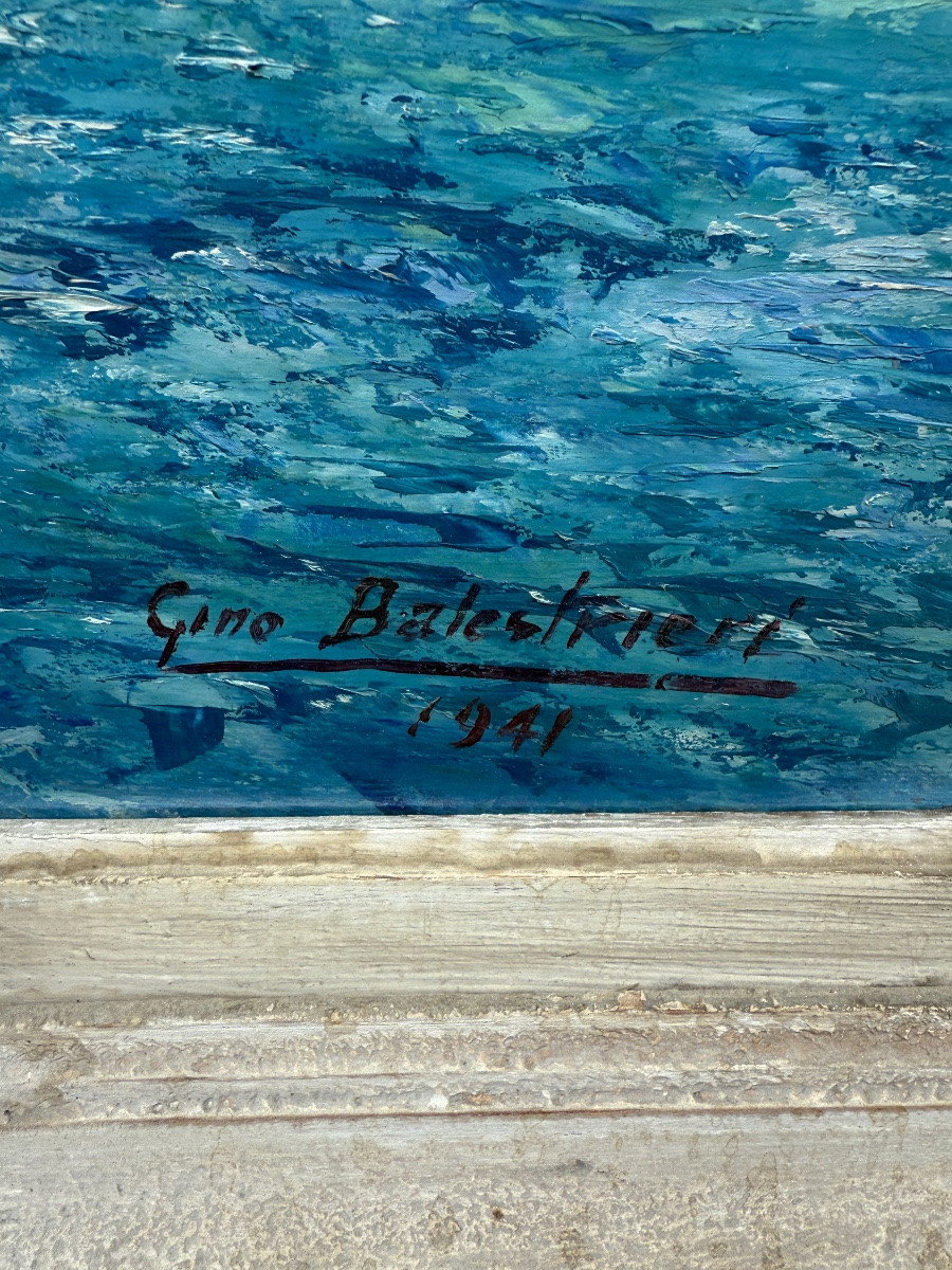 Oil On Panel, View Of The Port Of La Rochelle, Landscape Signed Gino Balestrieri 1941-photo-4