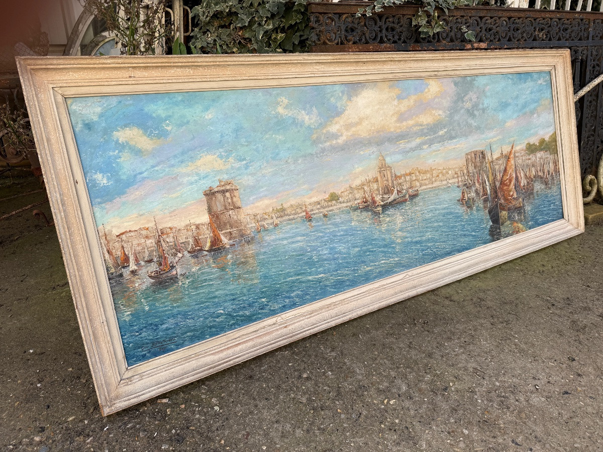 Oil On Panel, View Of The Port Of La Rochelle, Landscape Signed Gino Balestrieri 1941-photo-6