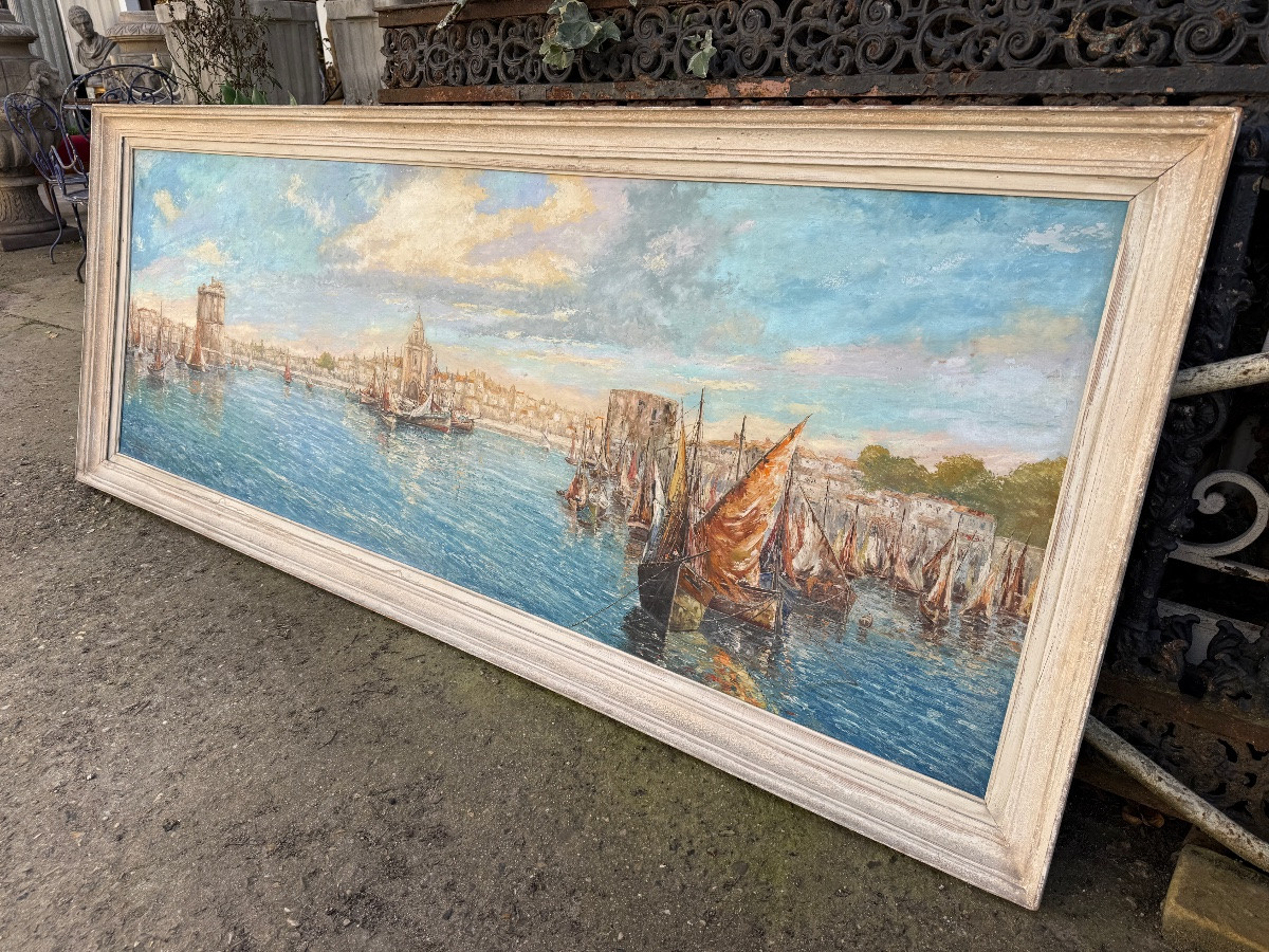 Oil On Panel, View Of The Port Of La Rochelle, Landscape Signed Gino Balestrieri 1941-photo-7