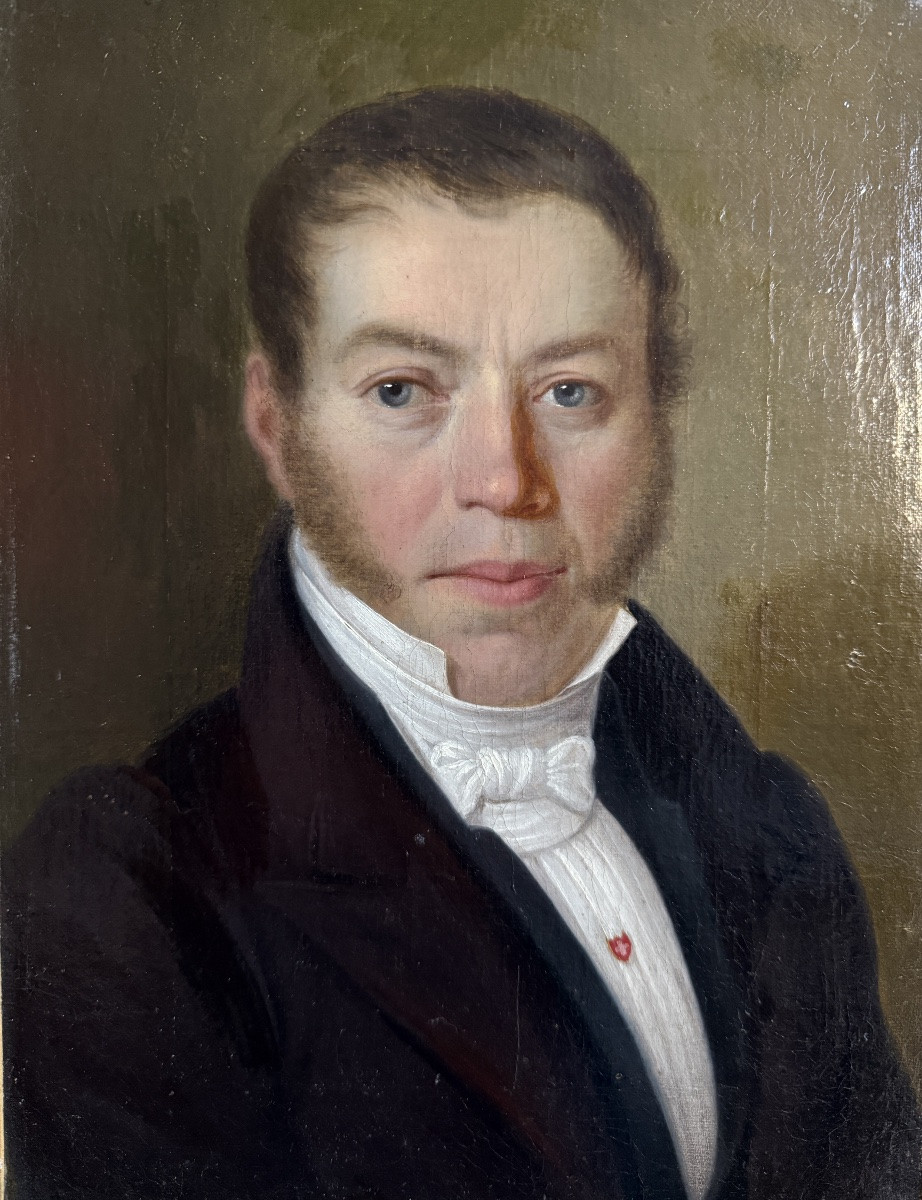 Portrait Of A Swiss Man, Oil On Canvas, 19th Century, Signed L. Justin Ritz Vàles 1836-photo-2