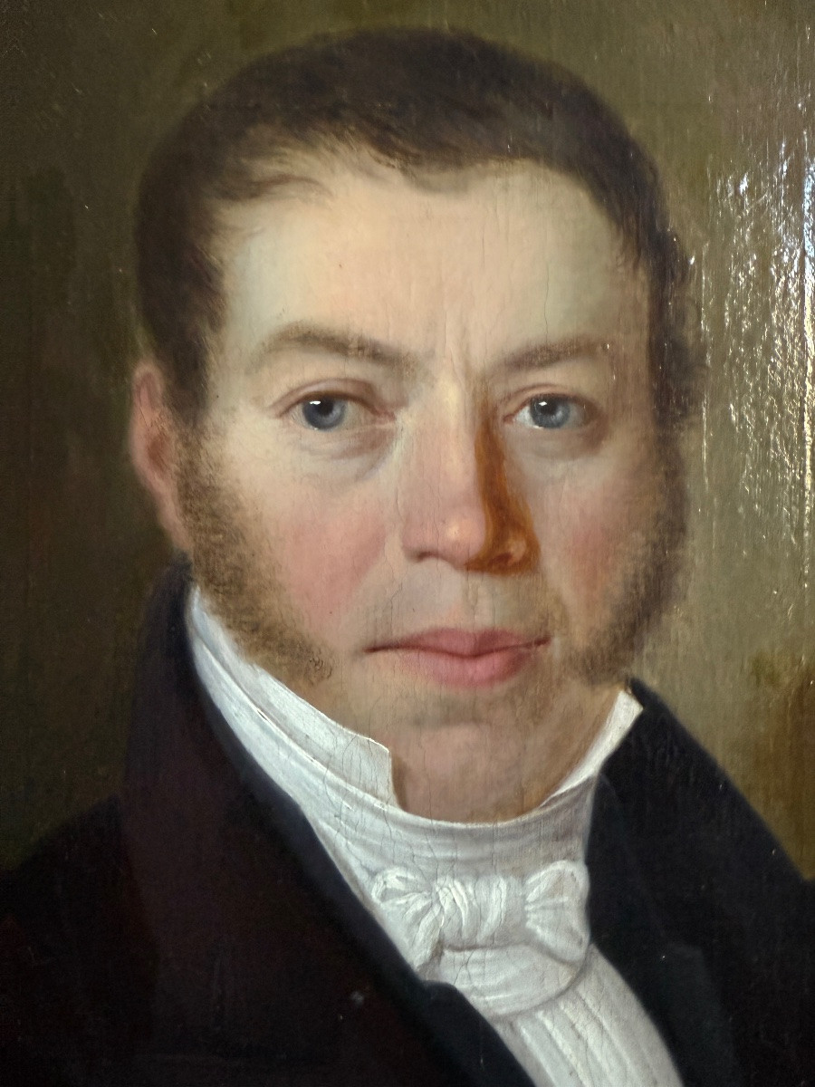 Portrait Of A Swiss Man, Oil On Canvas, 19th Century, Signed L. Justin Ritz Vàles 1836-photo-3