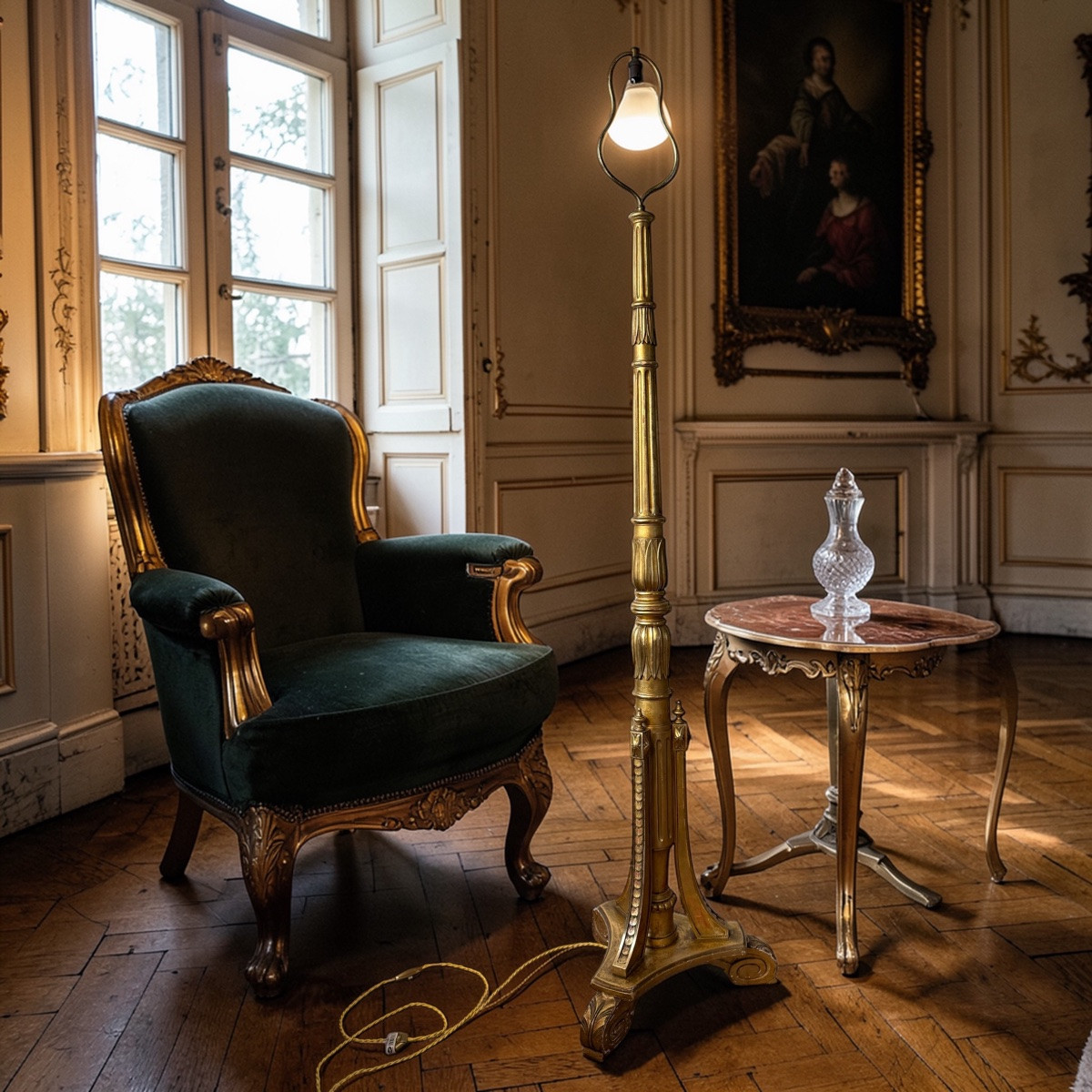 Lampadaire de style Louis XVI en bois doré, début 1900-photo-2