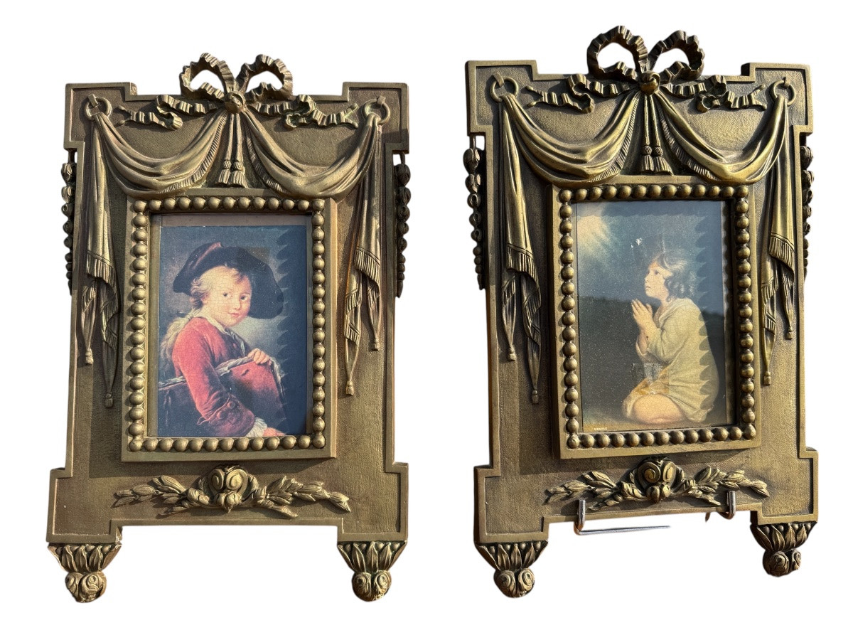 Paire de cadres à photo de style Louis XVI en bronze XIXème -photo-2