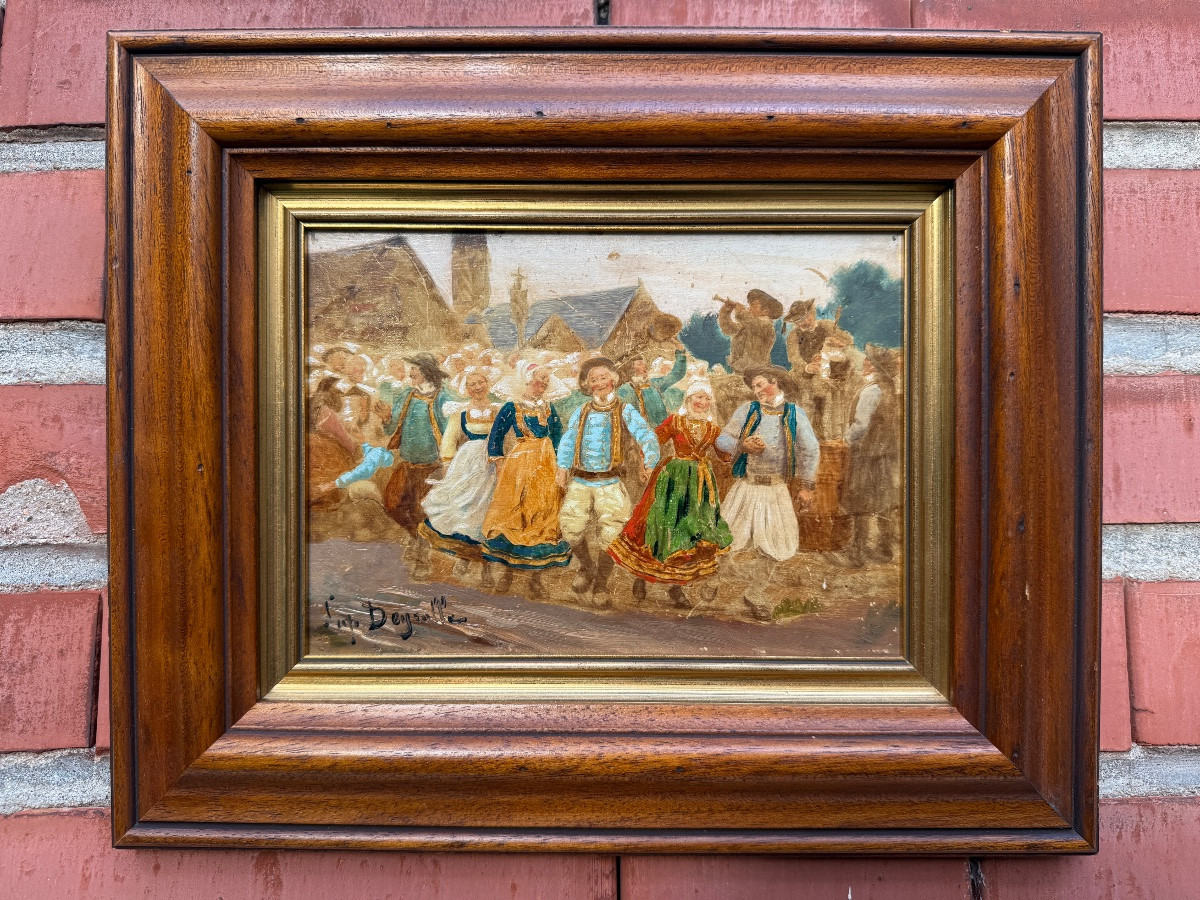 Scene Of Breton Characters, Village Festival, Signed Théophile Louis Deyrolle-photo-2