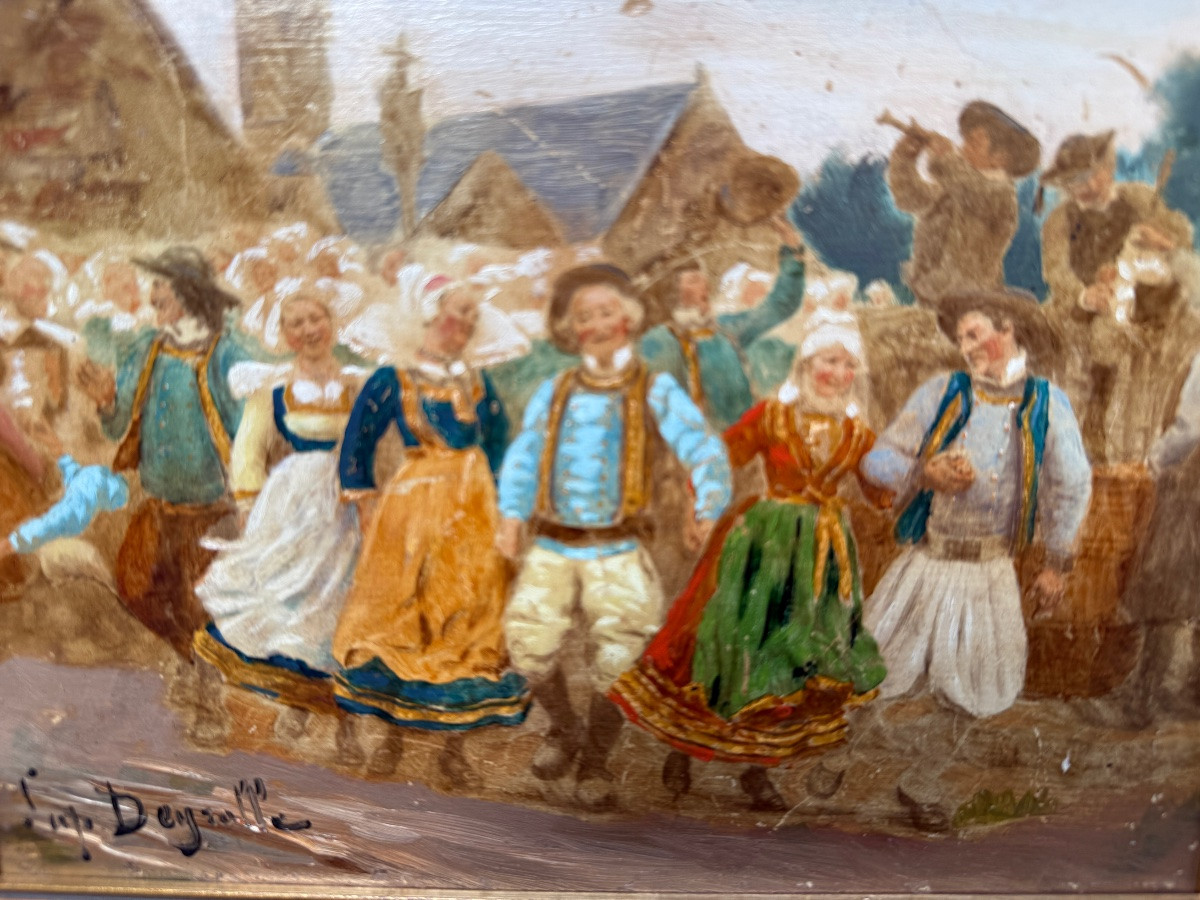 Scene Of Breton Characters, Village Festival, Signed Théophile Louis Deyrolle-photo-4