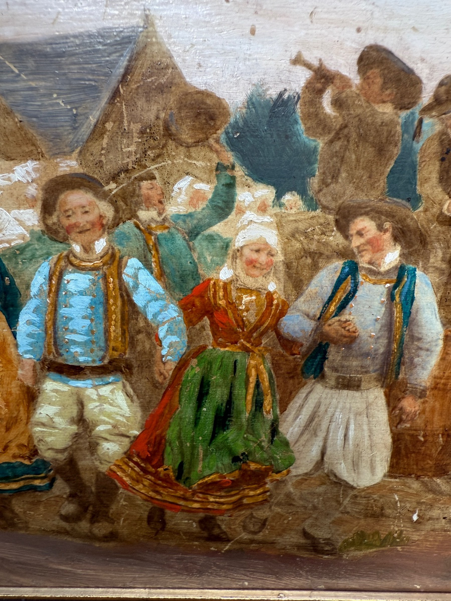 Scene Of Breton Characters, Village Festival, Signed Théophile Louis Deyrolle-photo-3
