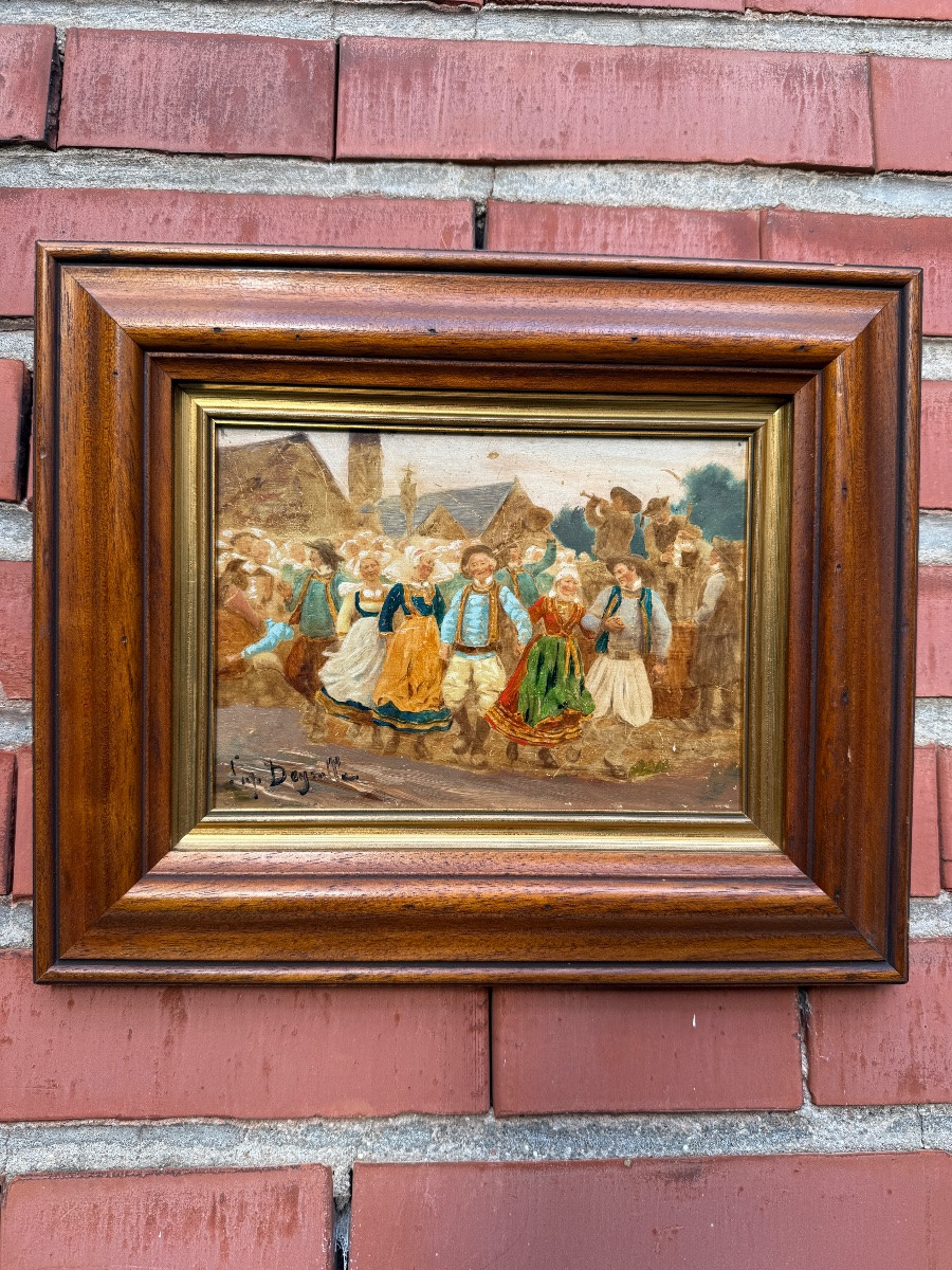 Scene Of Breton Characters, Village Festival, Signed Théophile Louis Deyrolle-photo-1