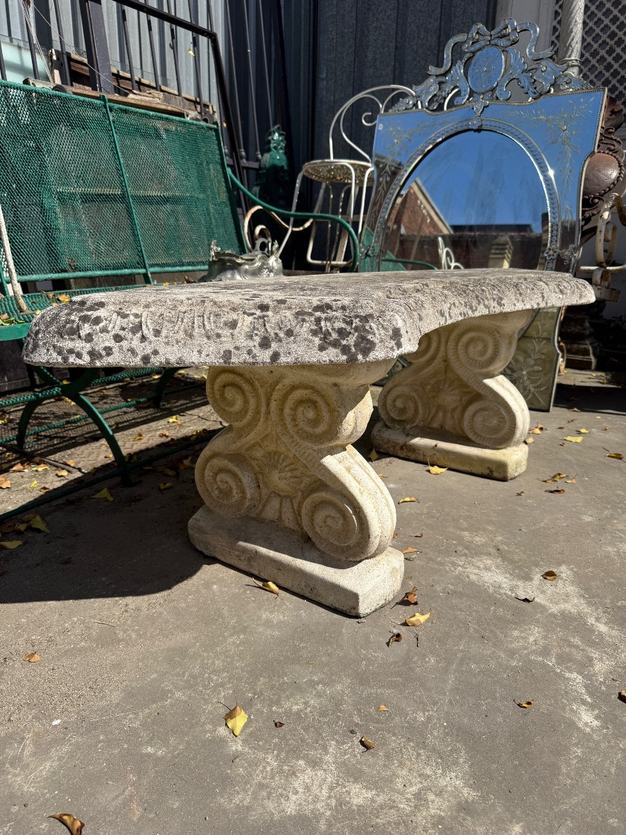 Paire de bancs de jardin en pierre reconstituée -photo-2