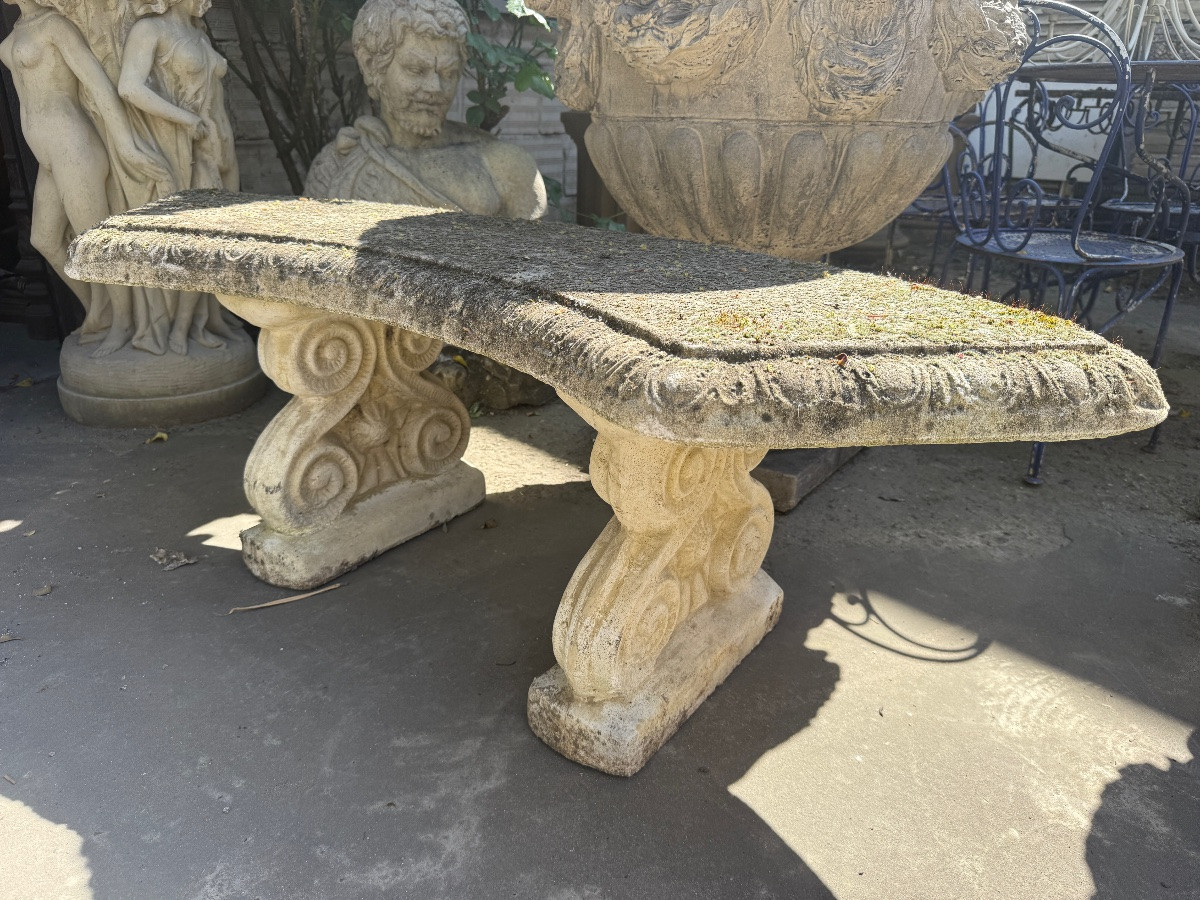 Paire de bancs de jardin en pierre reconstituée -photo-3