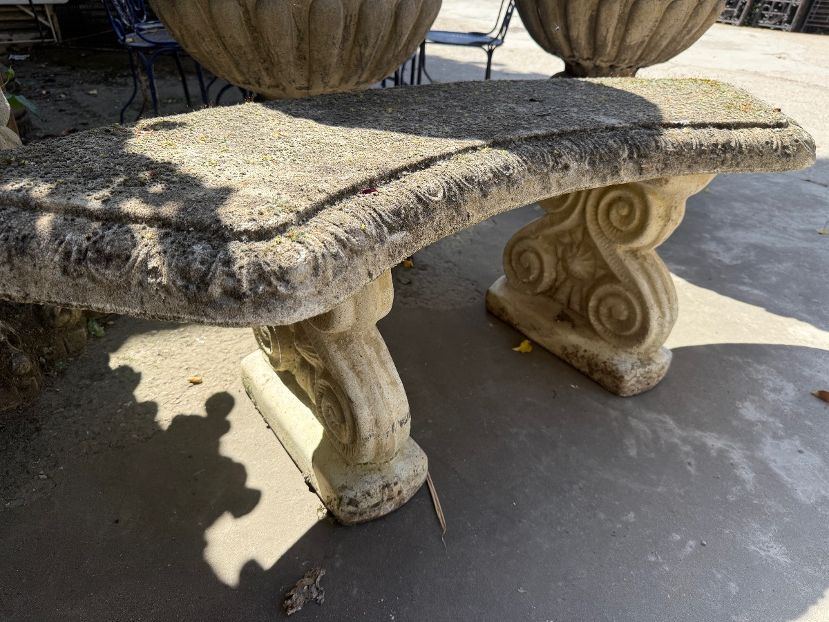 Paire de bancs de jardin en pierre reconstituée -photo-1