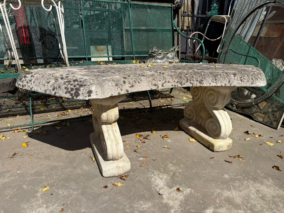 Paire de bancs de jardin en pierre reconstituée -photo-5