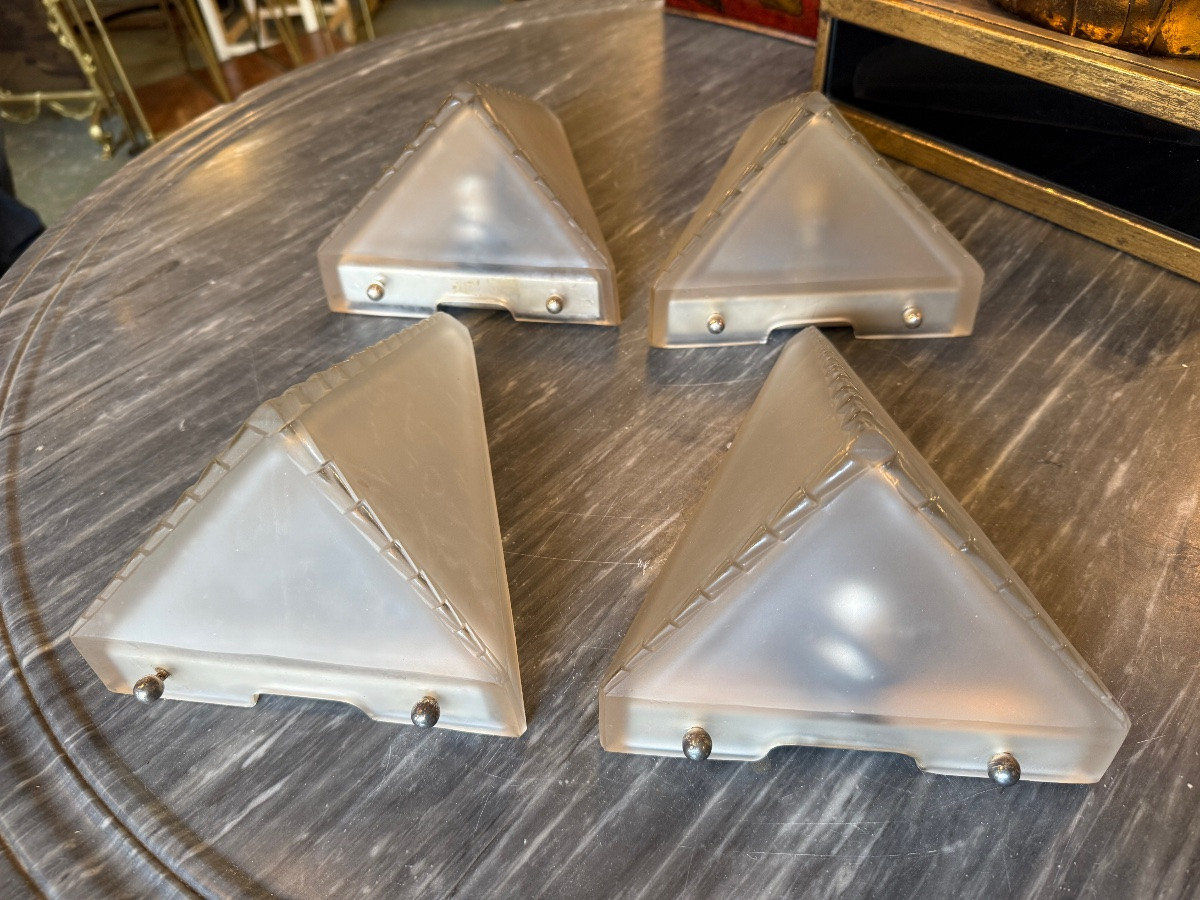 4 Art Deco Sconces Circa 1930 Signed Genet Et Michon-photo-5