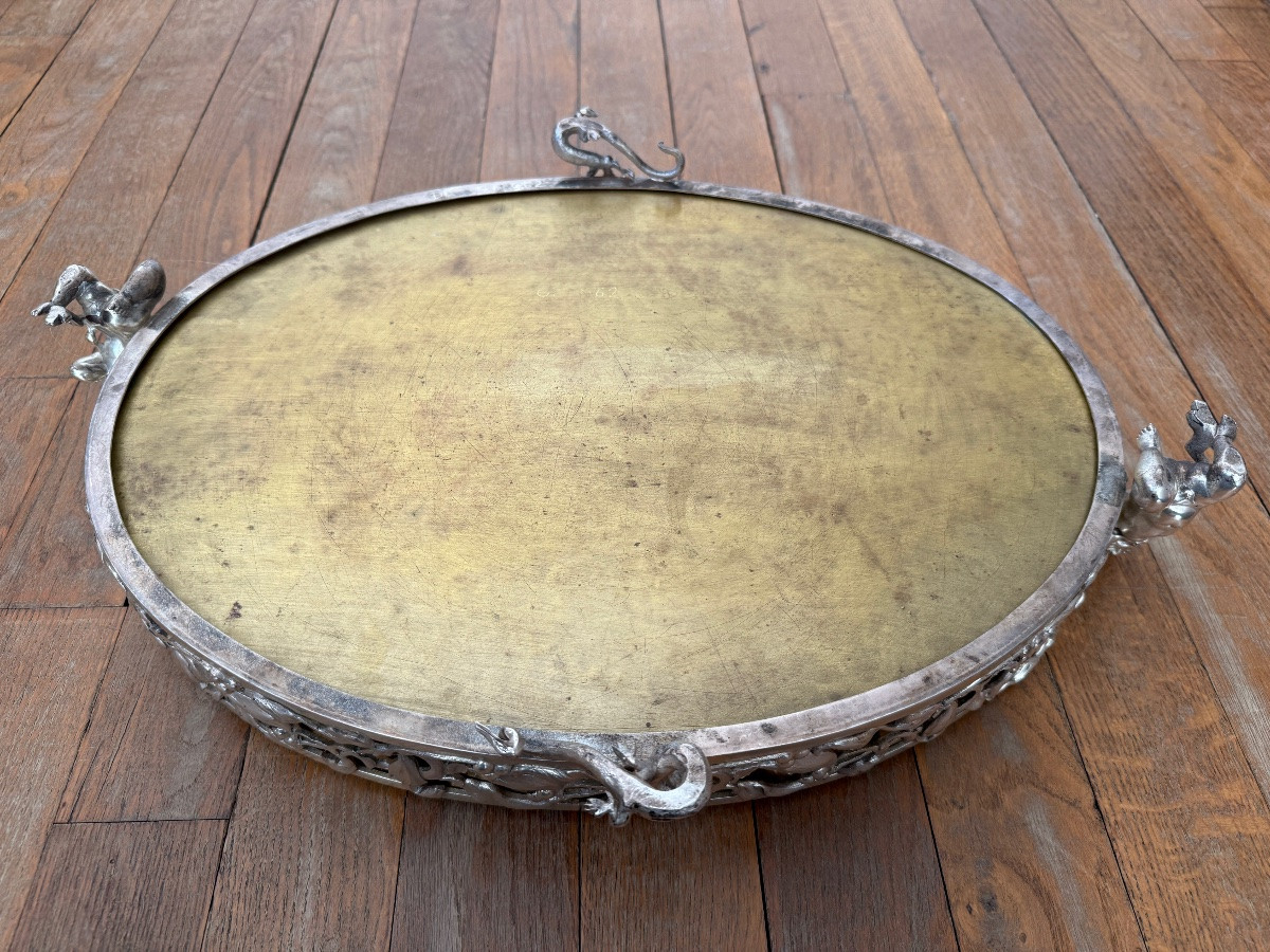 Centre de table, jardinière en métal argenté et ajouré à décor d’angelots -photo-6
