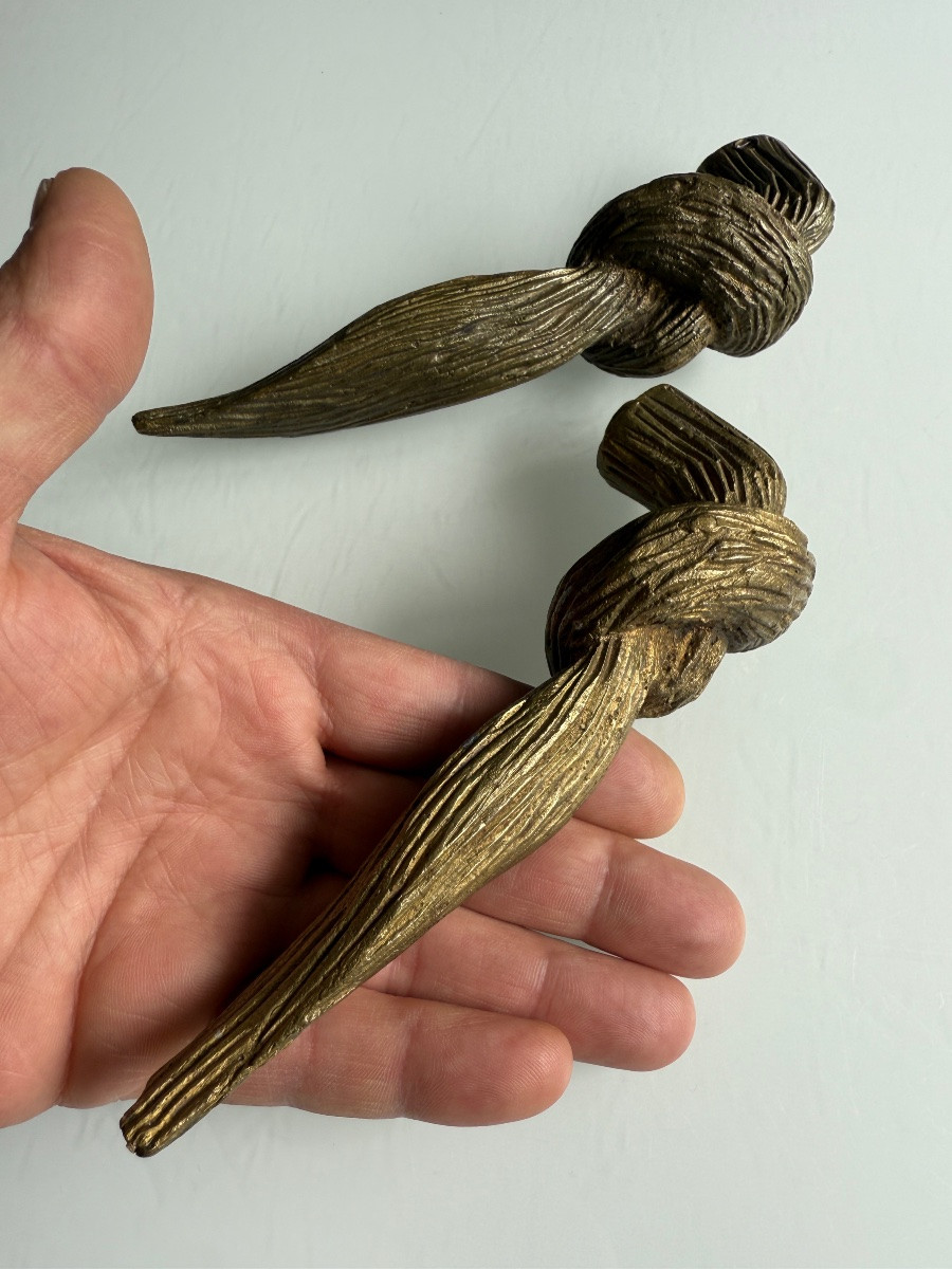Pair Of Imitation Rope Bronze Door Handles, Trimmings-photo-2