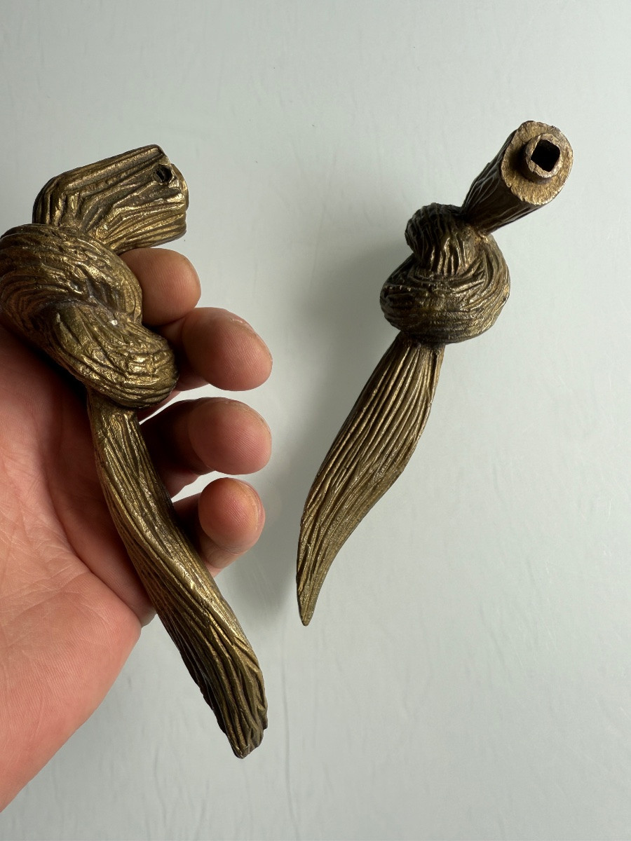 Pair Of Imitation Rope Bronze Door Handles, Trimmings-photo-3