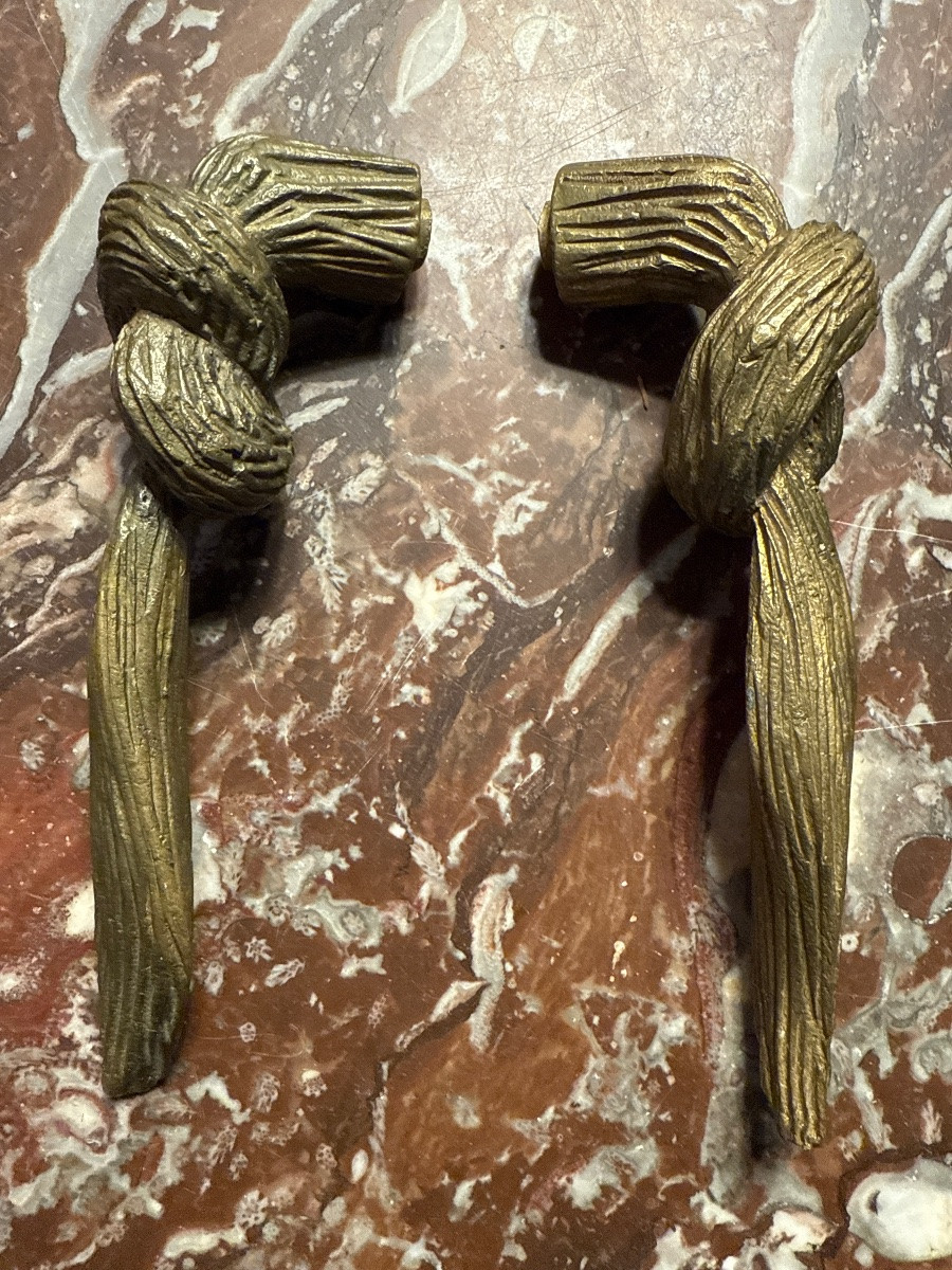 Pair Of Imitation Rope Bronze Door Handles, Trimmings-photo-2