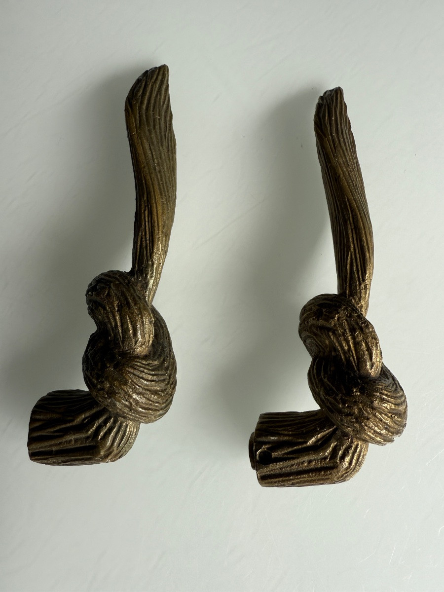 Pair Of Imitation Rope Bronze Door Handles, Trimmings-photo-3