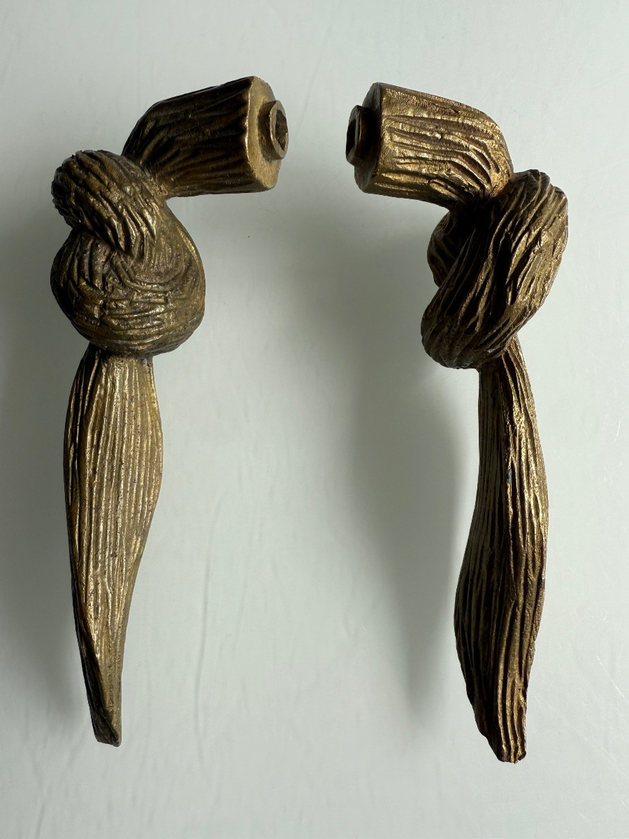 Pair Of Imitation Rope Bronze Door Handles, Trimmings-photo-4