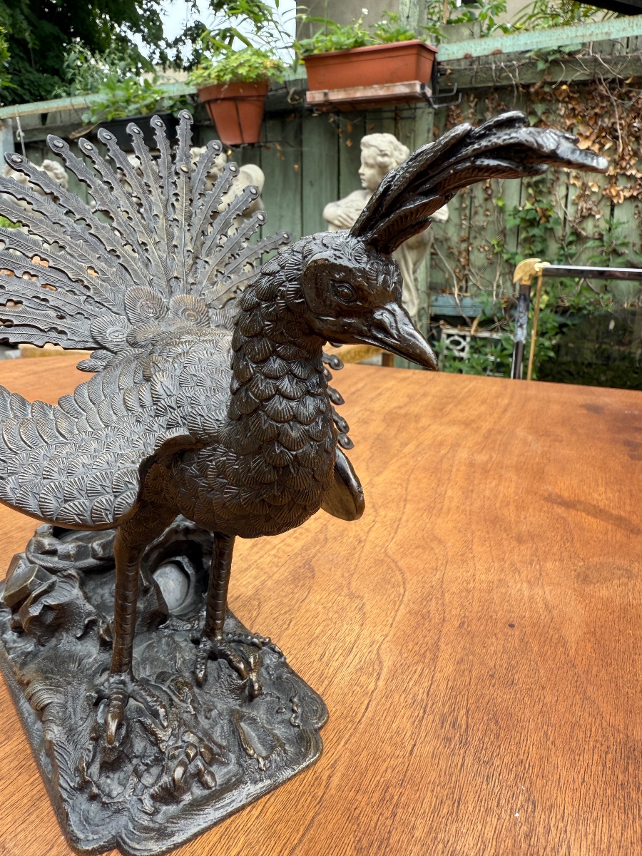 Volatile / oiseau en bronze Japonais début XXème, Asie…-photo-3