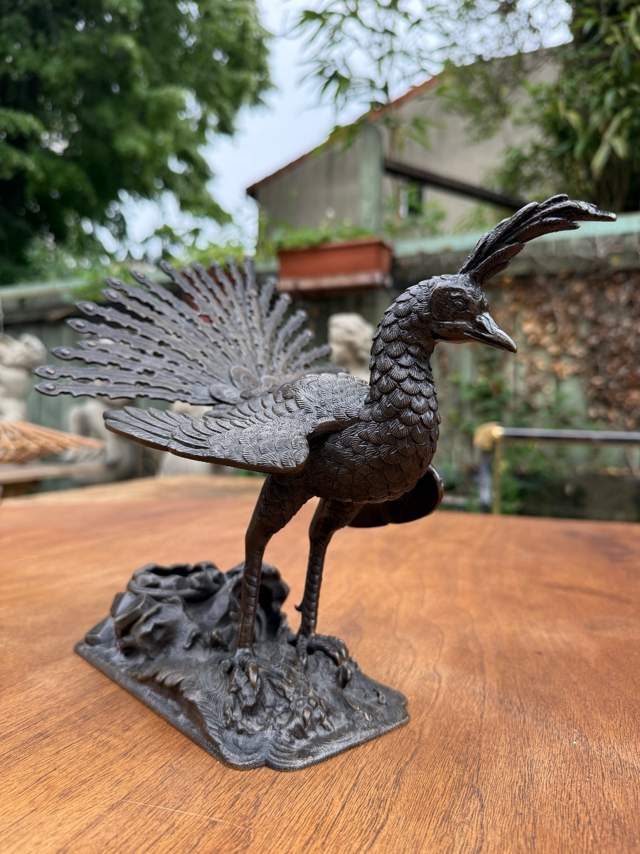 Volatile / oiseau en bronze Japonais début XXème, Asie…-photo-1