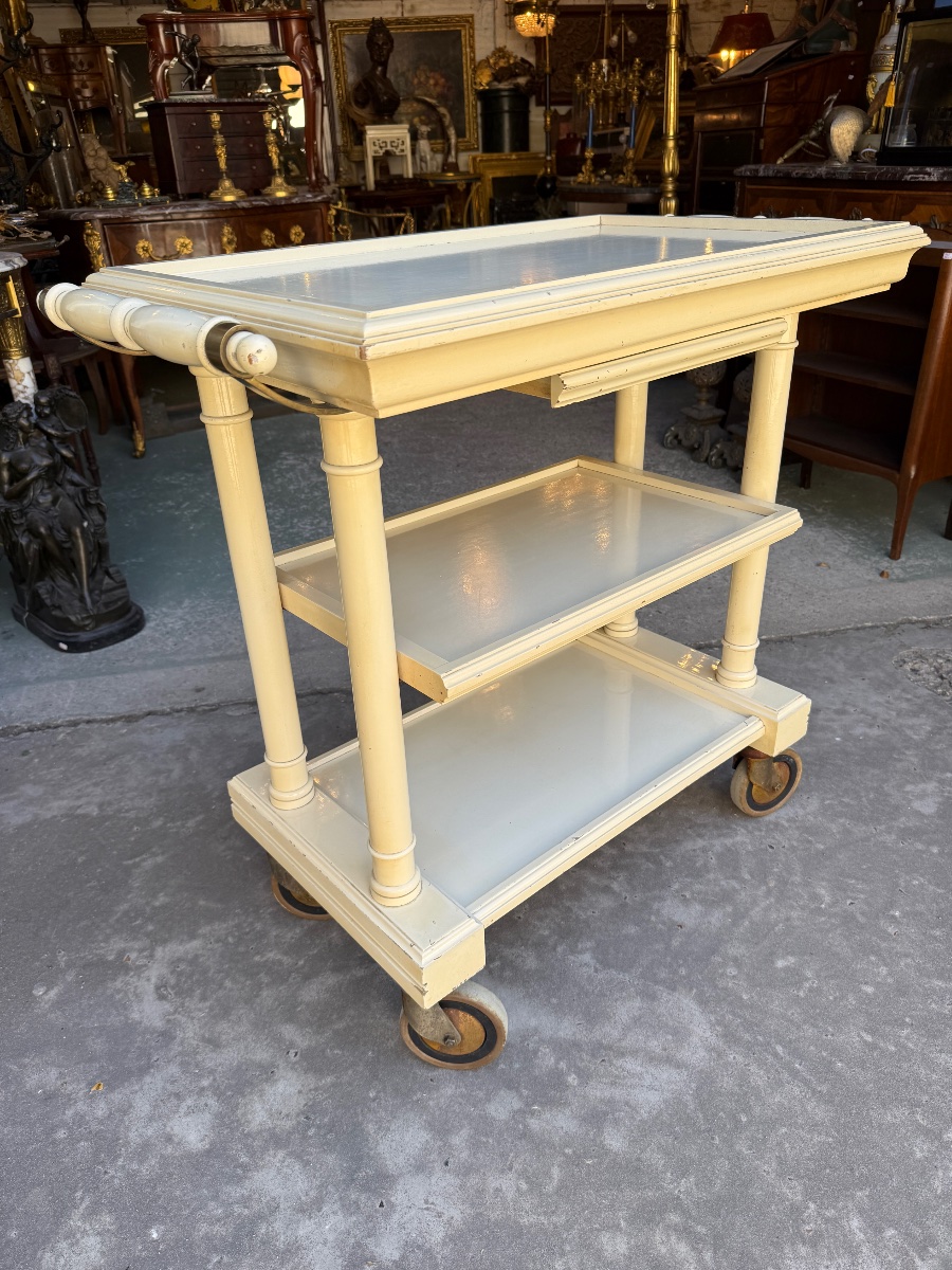 Serving Cart / Trolley In Cream-lacquered Wood, Circa 1950-photo-2