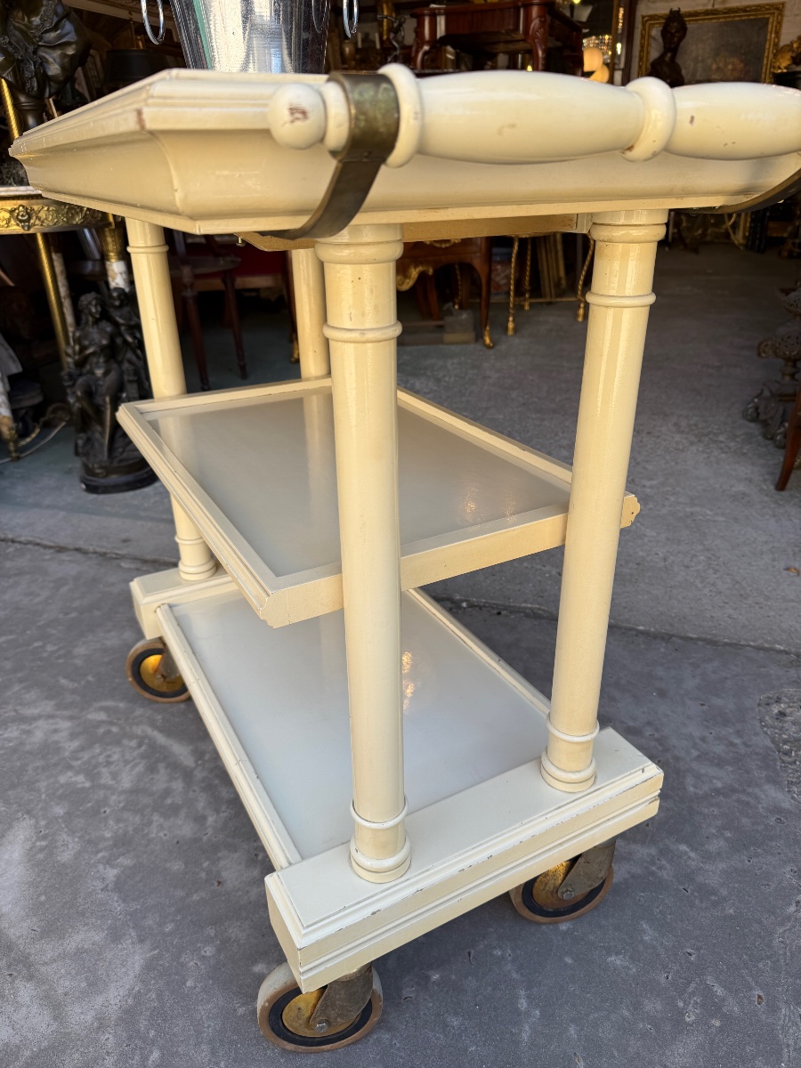 Serving Cart / Trolley In Cream-lacquered Wood, Circa 1950-photo-4