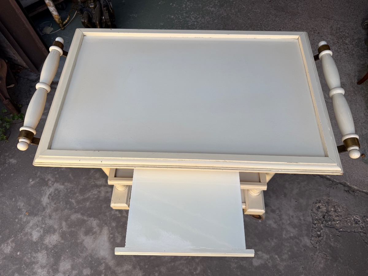 Serving Cart / Trolley In Cream-lacquered Wood, Circa 1950-photo-1