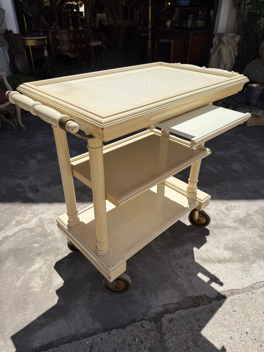 Serving Cart / Trolley In Cream-lacquered Wood, Circa 1950-photo-2