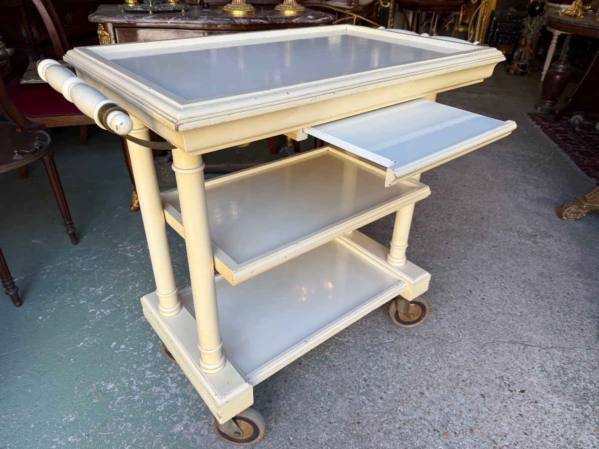 Serving Cart / Trolley In Cream-lacquered Wood, Circa 1950-photo-4