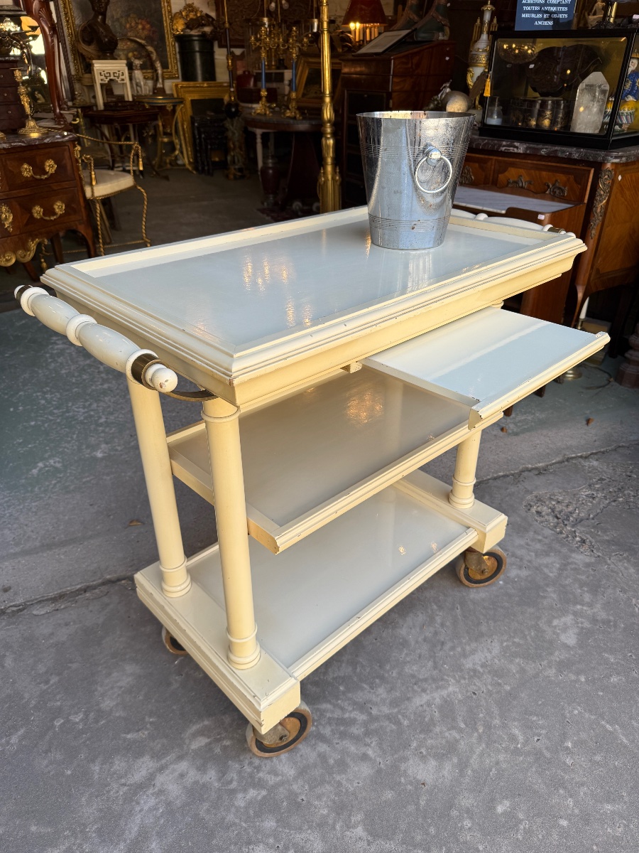 Serving Cart / Trolley In Cream-lacquered Wood, Circa 1950-photo-5