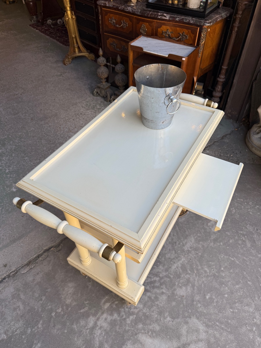 Serving Cart / Trolley In Cream-lacquered Wood, Circa 1950-photo-6
