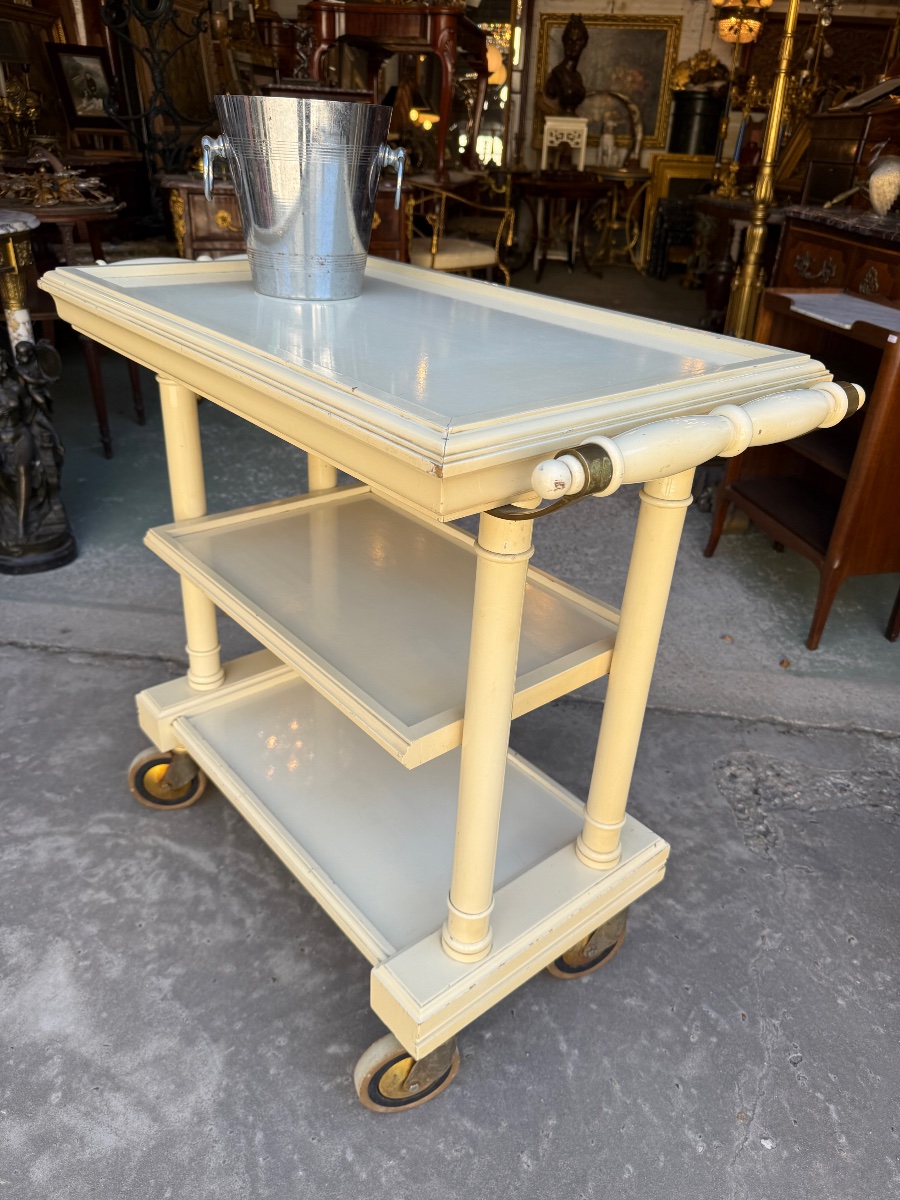 Serving Cart / Trolley In Cream-lacquered Wood, Circa 1950-photo-7
