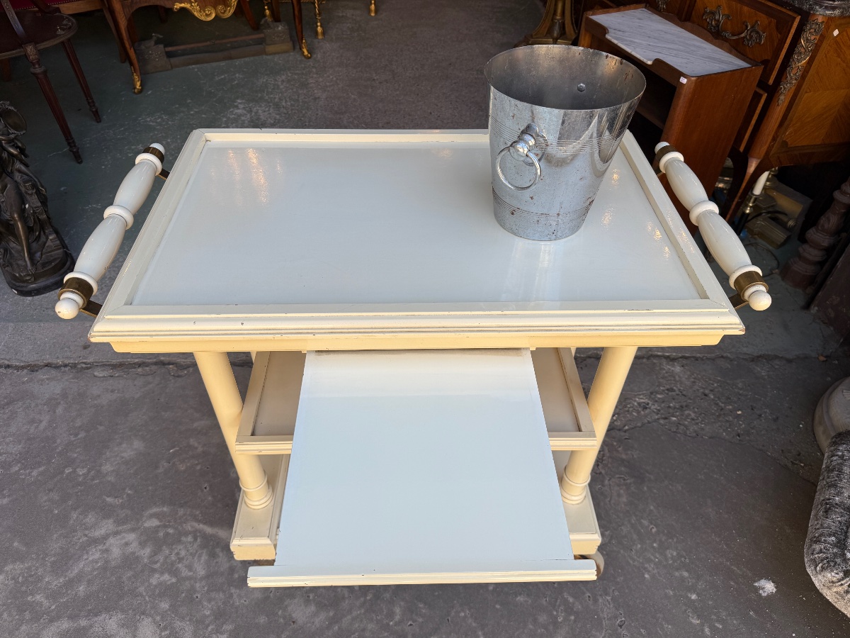 Serving Cart / Trolley In Cream-lacquered Wood, Circa 1950-photo-8