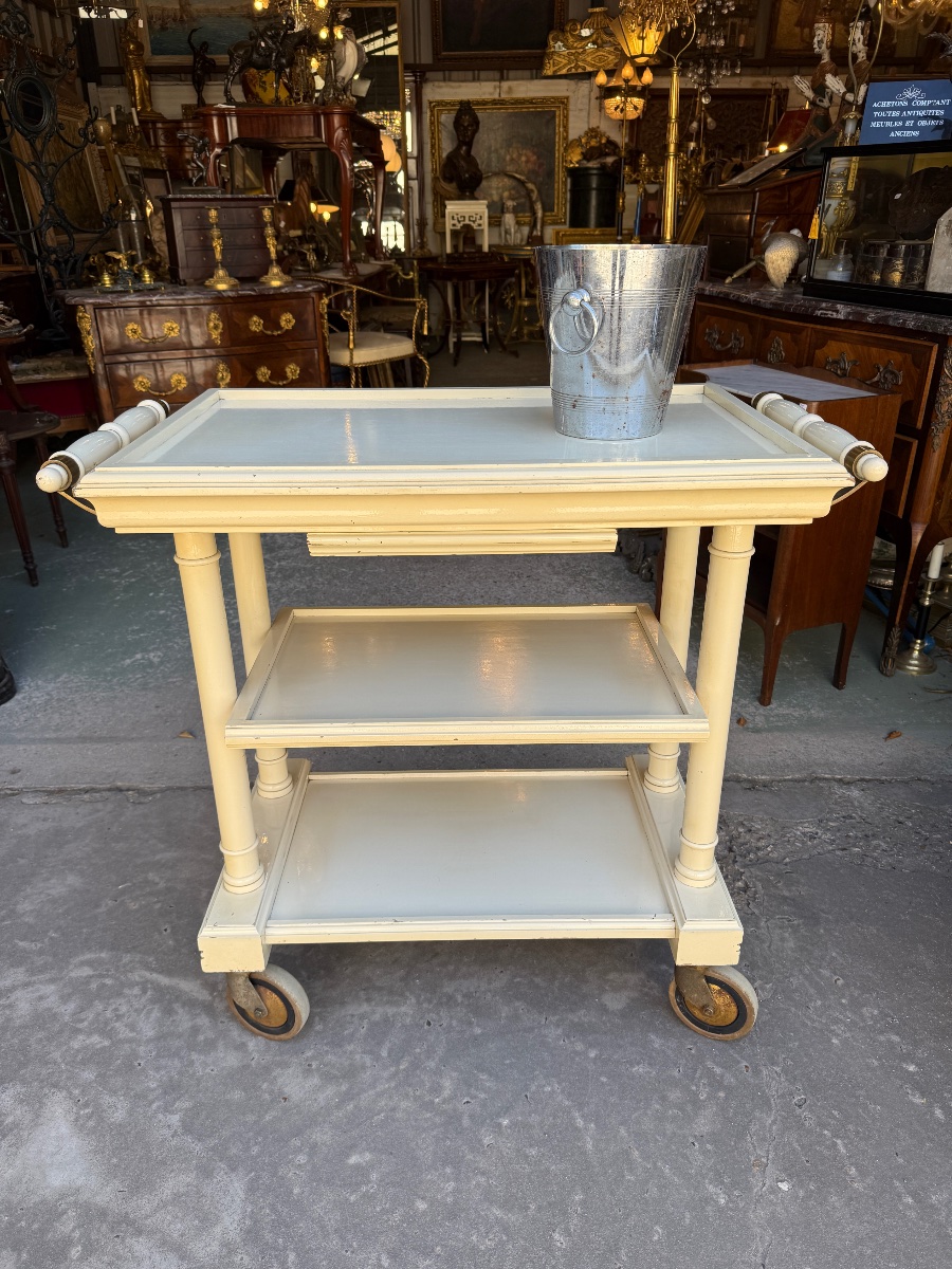 Serving Cart / Trolley In Cream-lacquered Wood, Circa 1950