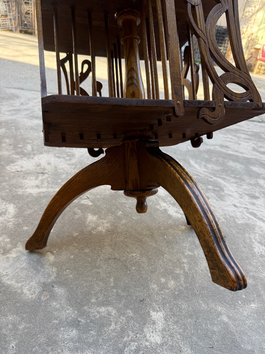 Art Nouveau-era Carved Oak Rotating Bookcase, Circa 1900-photo-4